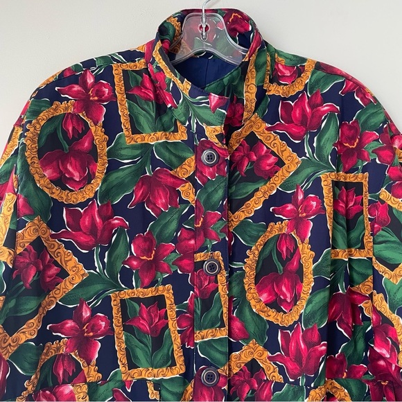 Vtg 80s 90s Funky Floral Oversized Bomber Jacket Sz 14 Lg XL Statement Festival - Picture 7 of 7